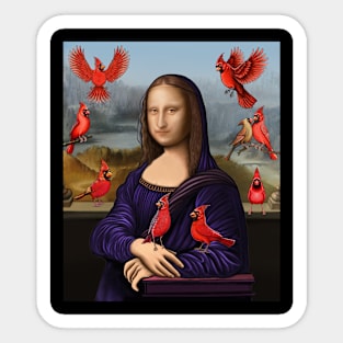 Red Cardinal bird and Mona lisa Sticker